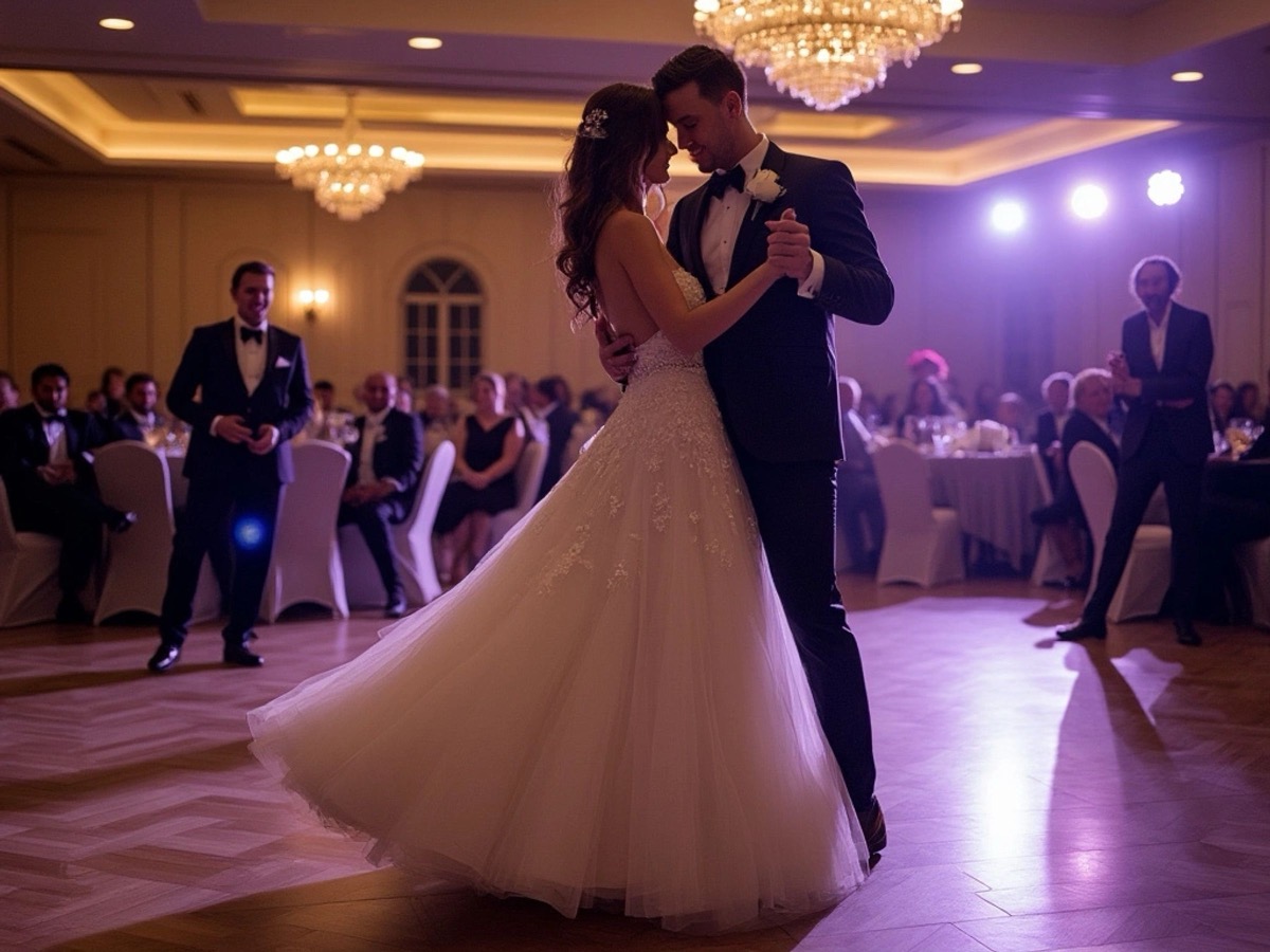 Wedding first dance in a ballroom